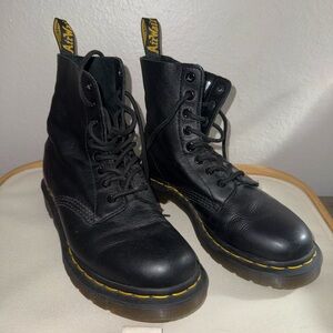 Dr. Martens Black Leather Boots with Yellow Stitching